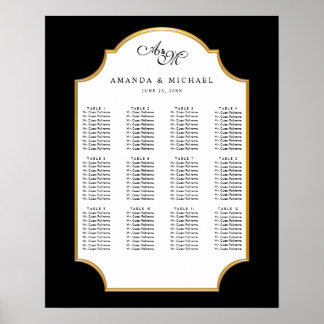 Elegant Black | Gold Wedding Seating Chart Poster