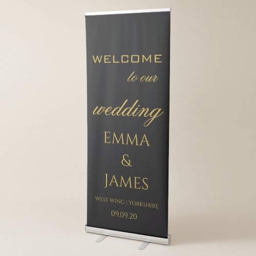 Elegant Black Gold Wedding Welcome Backdrop  Retractable Banner