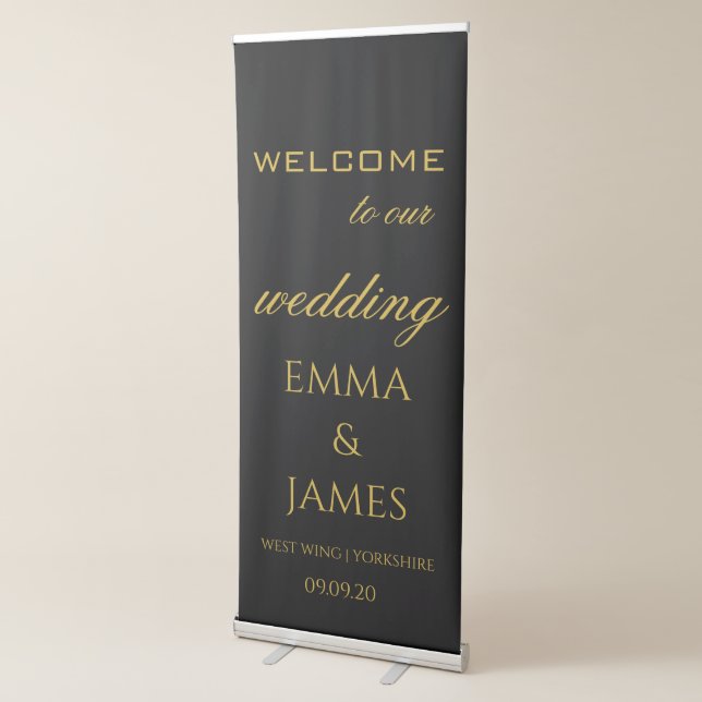 Elegant Black Gold Wedding Welcome Backdrop  Retractable Banner (3/4)