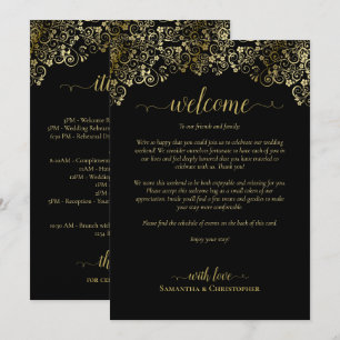 Elegant Black & Gold Wedding Welcome & Itinerary Program
