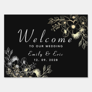 Elegant Black Gold Wedding Welcome Sign