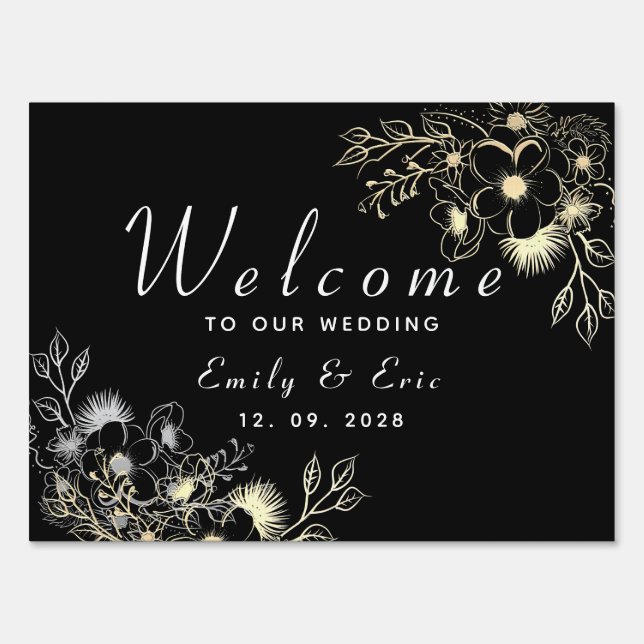 Elegant Black Gold Wedding Welcome Sign (Front)