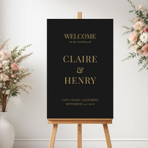 Elegant Black Gold Wedding Welcome Sign