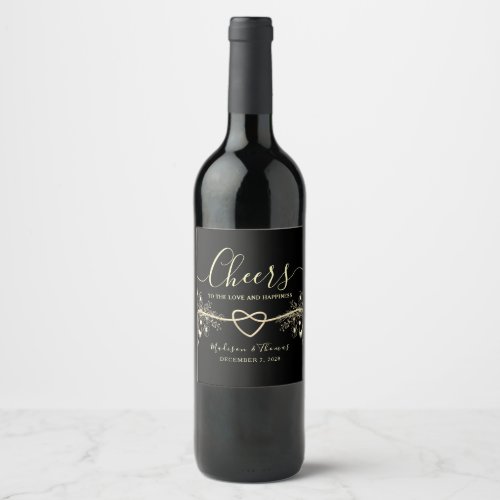 Elegant Black Gold Wedding Wine Label