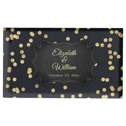 Elegant Black Gold Wedding Yellow Glitter Place Card Holder