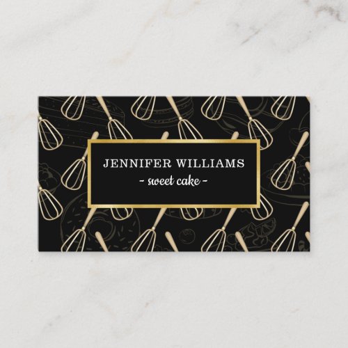 Elegant Black Gold Whisk Baking Business Card