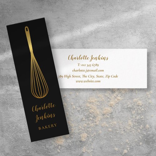 Elegant Black Gold Whisk Patisserie Chef Mini Business Card