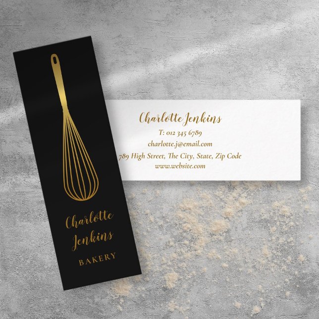 Elegant Black Gold Whisk Patisserie Chef Mini Business Card (Elegant Black Gold Whisk Patisserie Chef Mini Business Card)