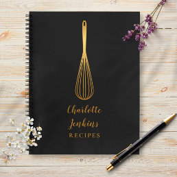 Elegant Black Gold Whisk Recipe Cookbook Script Notebook