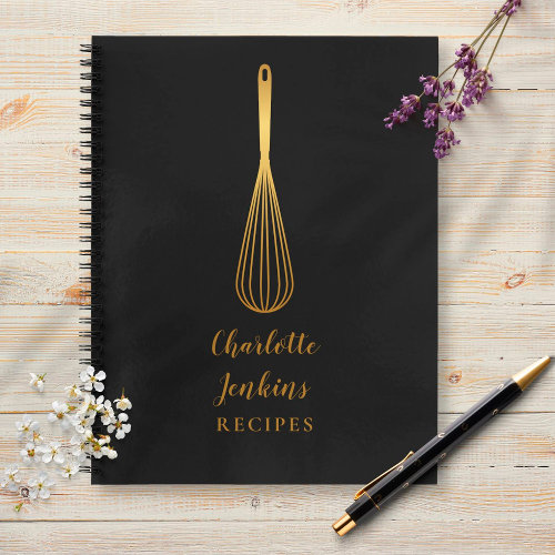 Elegant Black Gold Whisk Recipe Cookbook Script Notebook