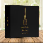 Elegant Black Gold Whisk Recipe Script 3 Ring Binder<br><div class="desc">An elegant recipe binder featuring a chic gold whisk on a stylish black background with your personalized name and title set in modern gold typography. Designed by Thisisnotme©</div>