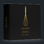 Elegant Black Gold Whisk Recipe Script 3 Ring Binder<br><div class="desc">An elegant recipe binder featuring a chic gold whisk on a stylish black background with your personalized name and title set in modern gold typography. Designed by Thisisnotme©</div>