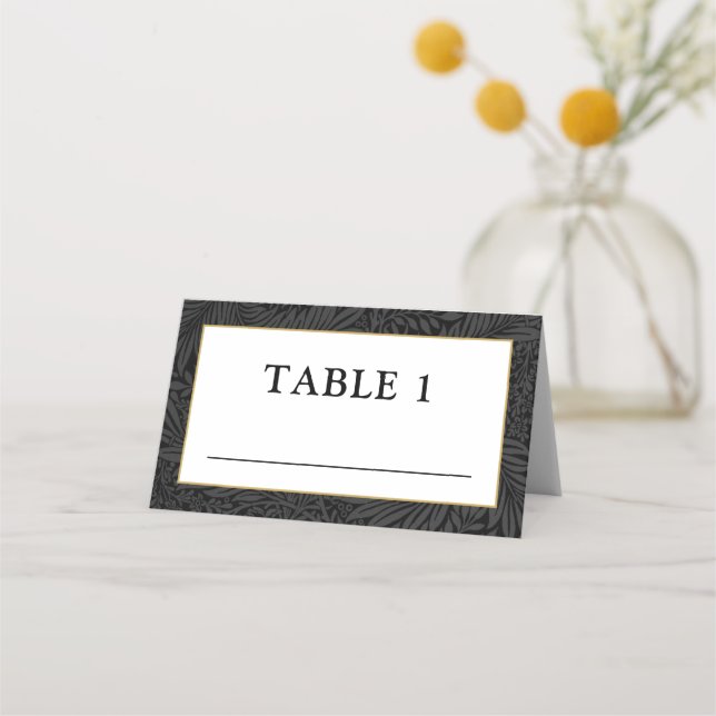 Elegant Black Gold White Botanical Place Card (Front)