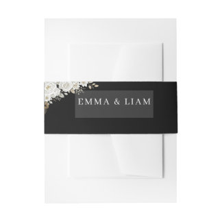 Elegant Black Gold White Rose Wedding Belly Band