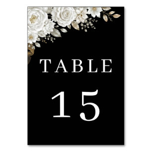 Elegant Black Gold White Rose Wedding Table Number