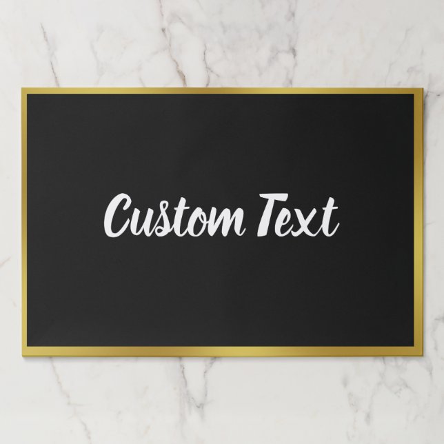 Elegant Black Gold White Script Text Placemat (Front)
