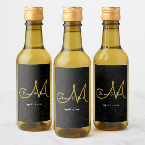 Elegant Black Gold White Simple Wedding Monogram Wine Label