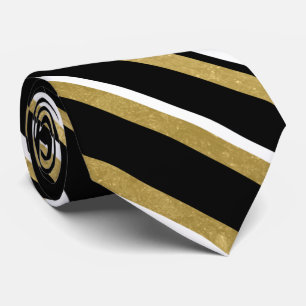 elegant black gold white stripe tile pattern neck tie