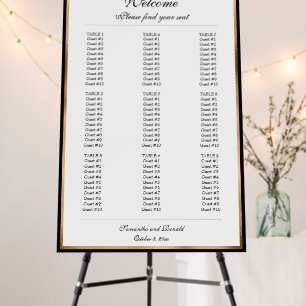 Elegant black gold white wedding seating chart foam board