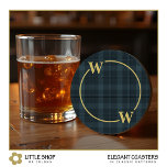 Elegant Black Gold Windowpane Plaid Monogram Round Paper Coaster<br><div class="desc">Elevate your events with these sophisticated coasters that feature a timeless black and gray windowpane plaid pattern accented with an elegant gold border. These stylish coasters are customizable, allowing you to change the initial for a personalized touch. Add a touch of class to a poker party, game night, or corporate...</div>
