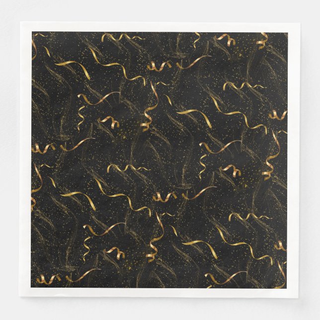 Elegant black & gold wine box paper dinner napkins (Front)