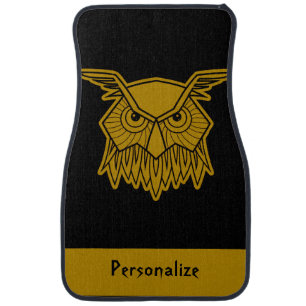 Elegant Black Gold Wise Owl Unique Car Floor Mat
