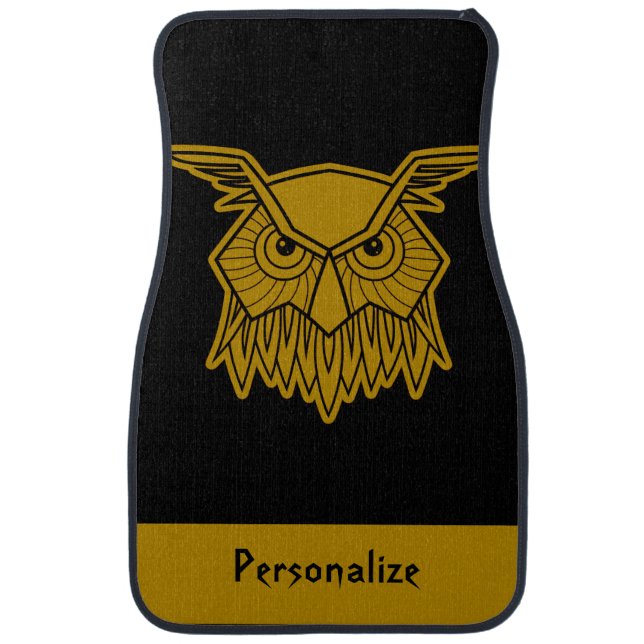 Elegant Black Gold Wise Owl Unique Car Floor Mat (Front)