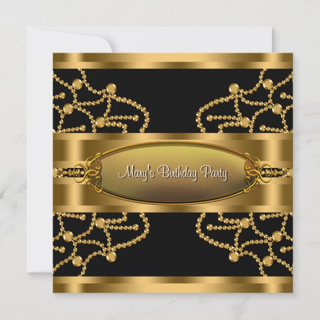 Elegant Black Gold Womans Birthday Party Invitation (Front)