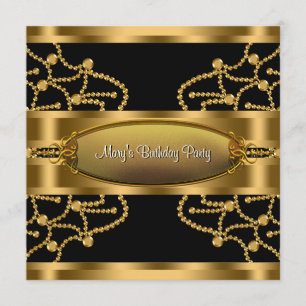 Elegant Black Gold Womans Birthday Party Invitation