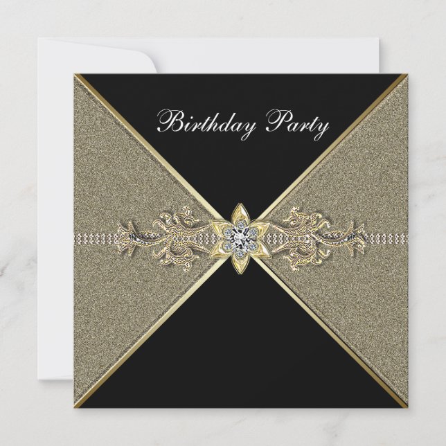 Elegant Black Gold Womans Birthday Party Invitation (Front)