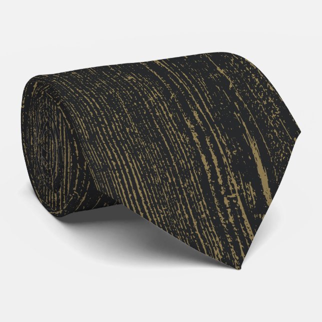 Elegant Black Gold Wood Grain Neck Tie (Rolled)