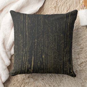Elegant Black Gold Wood Grain Throw Pillow
