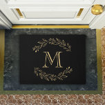 Elegant Black Gold Wreath Family Initial Monogram Doormat at Zazzle