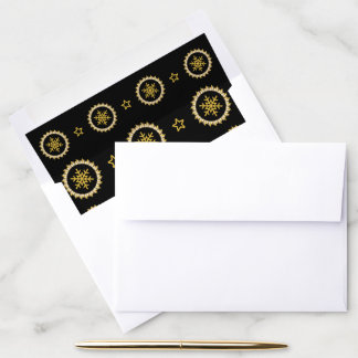 Elegant Black Gold Wreath Snowflake Christmas Envelope Liner