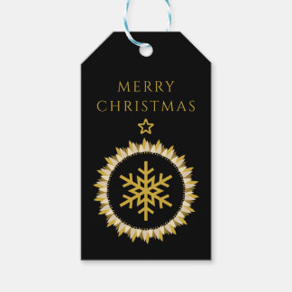 Elegant Black Gold Wreath Snowflake Christmas Gift Tags