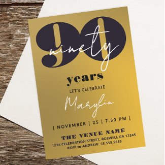 Elegant Black Gold Yellow 90th Ninety Ombre Bold