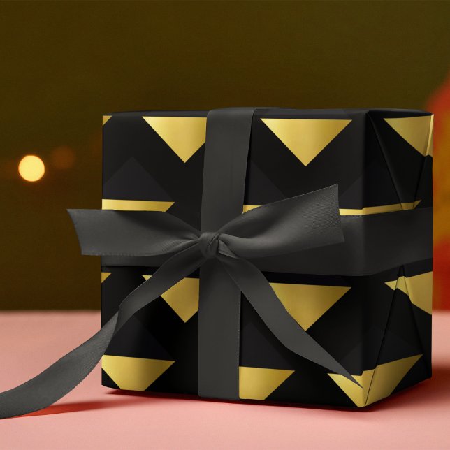 Elegant Black & Gold Yellow Geometric Pattern  Wrapping Paper (Creator Uploaded)
