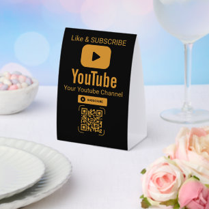Elegant Black Gold YouTube QR Code Paper Table Tent