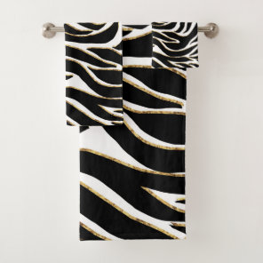 Elegant Black Gold Zebra White Animal Print Bath Towel Set