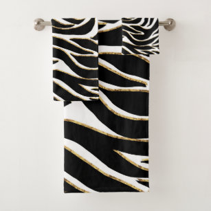 Animal Skin Texture Zebra Black White Bathroom Hand Towel Kitchen