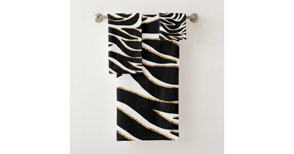 Elegant Black Gold Zebra White Animal Print Bath Towel Set | Zazzle