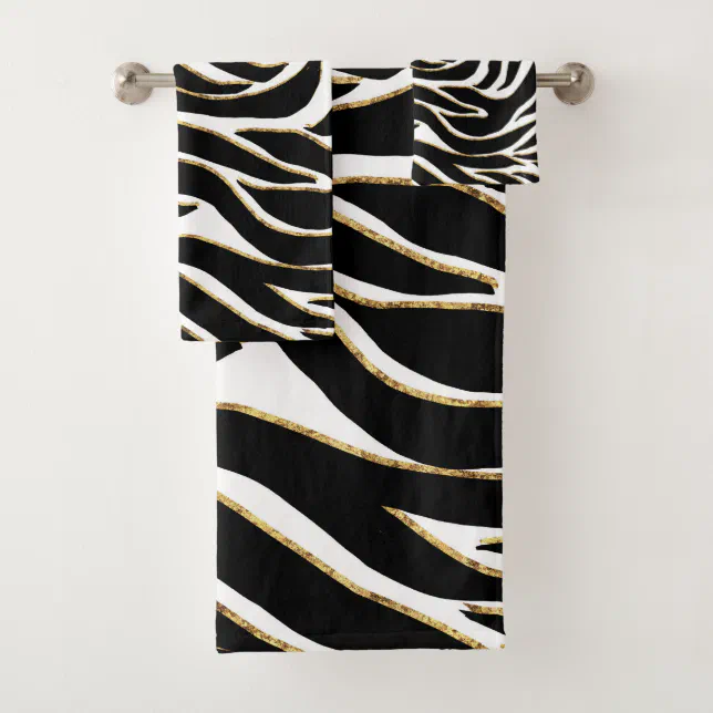 Elegant Black Gold Zebra White Animal Print Bath Towel Set Zazzle