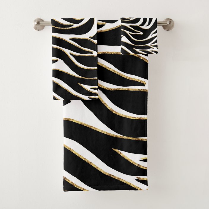 Elegant Black Gold Zebra White Animal Print Bath Towel Set | Zazzle.com
