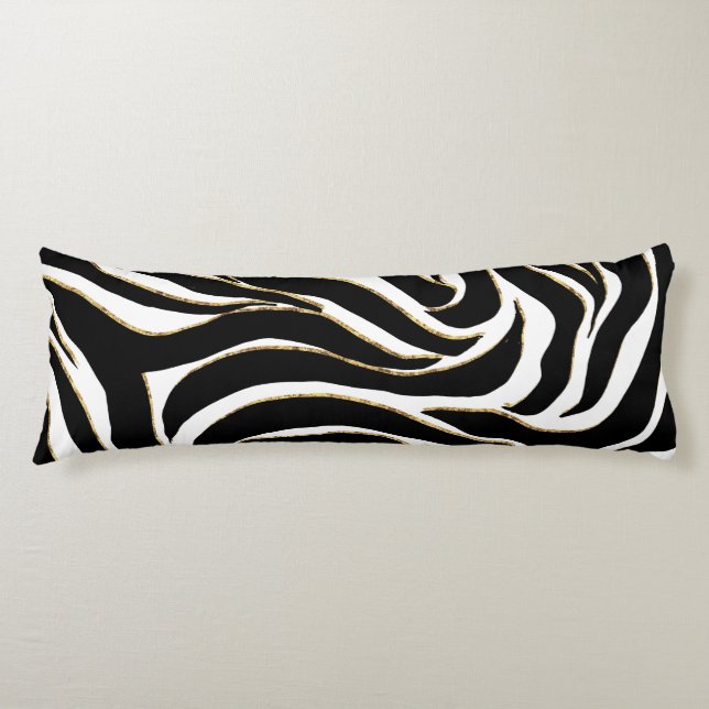 Elegant Black Gold Zebra White Animal Print Body Pillow (Front)