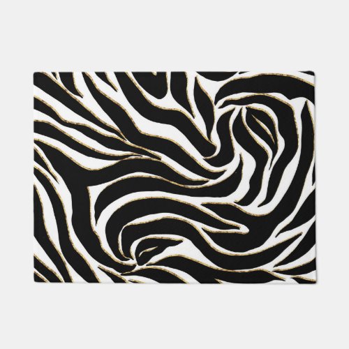 Elegant Black Gold Zebra White Animal Print Doormat