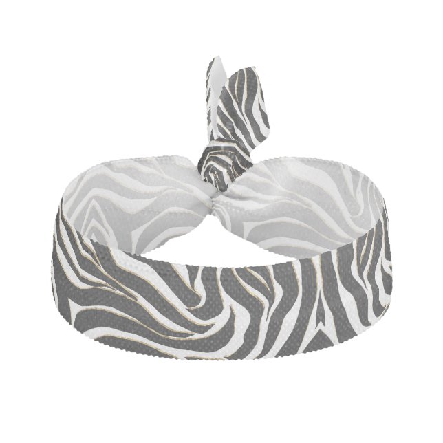 Elegant Black Gold Zebra White Animal Print Elastic Hair Tie (Front)