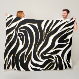 Elegant Black Gold Zebra White Animal Print Fleece Blanket