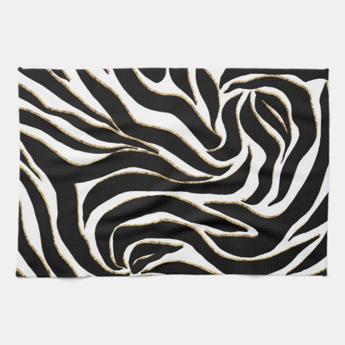 Elegant Black Gold Zebra White Animal Print Kitchen Towel