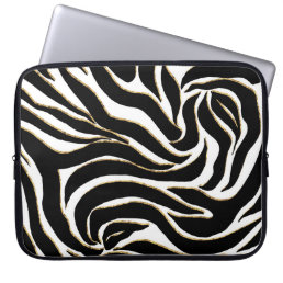 Elegant Black Gold Zebra White Animal Print Laptop Sleeve