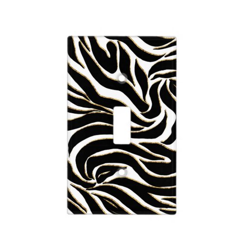 Elegant Black Gold Zebra White Animal Print Light Switch Cover